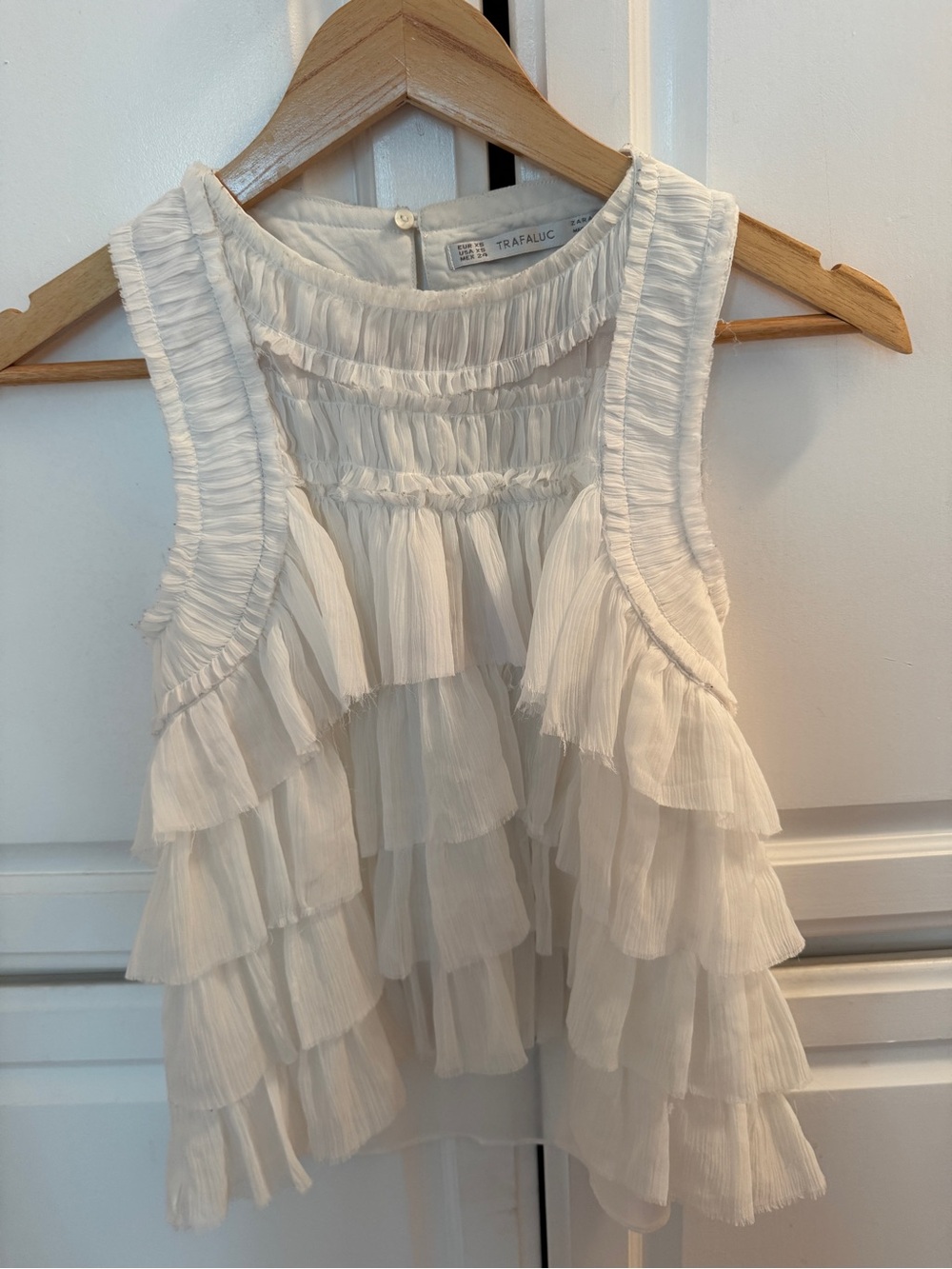 Zara White Ruffle Tiered  Dress XS